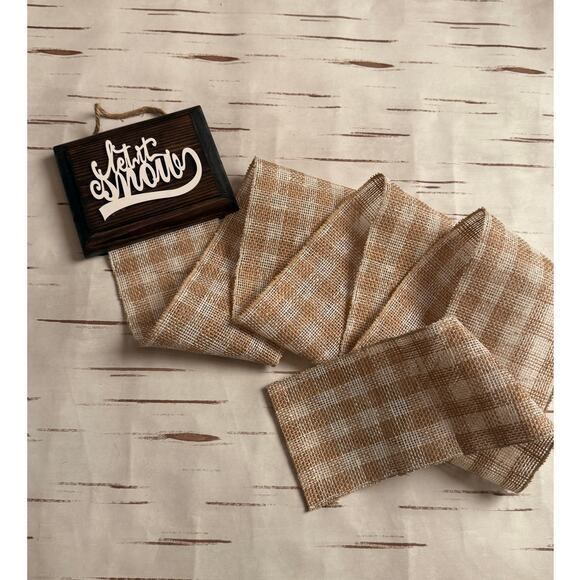 Holiday Card Holder Let it Snow Wooden Topper Brown White Plaid Ribbon - Picture 3 of 5